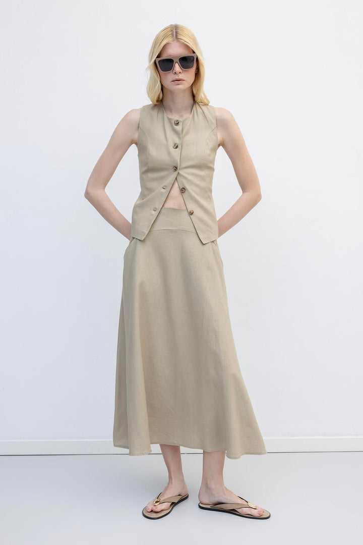 BSL Women Linen Midi Flared Skirt with Bodice - Cwmbran