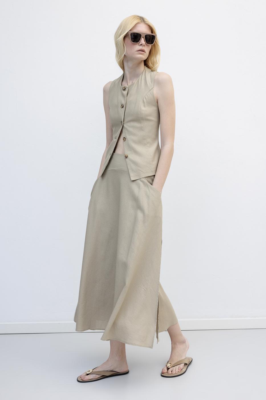 BSL Women Linen Midi Flared Skirt with Bodice - Cwmbran