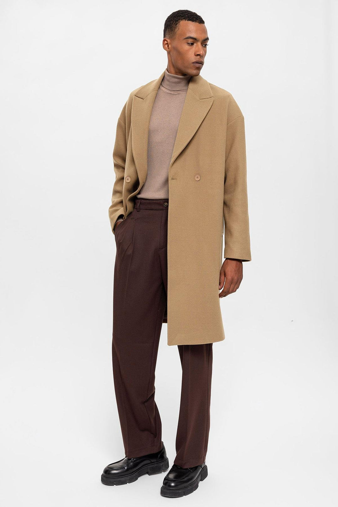 ANT Antioch Koyu Bej Oversize Kruvaze Erkek Kaban - Aspen Hill