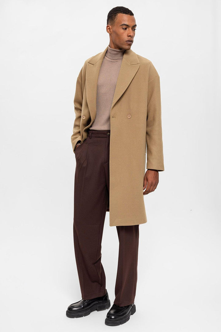 ANT Antioch Koyu Bej Oversize Kruvaze Erkek Kaban - Aspen Hill
