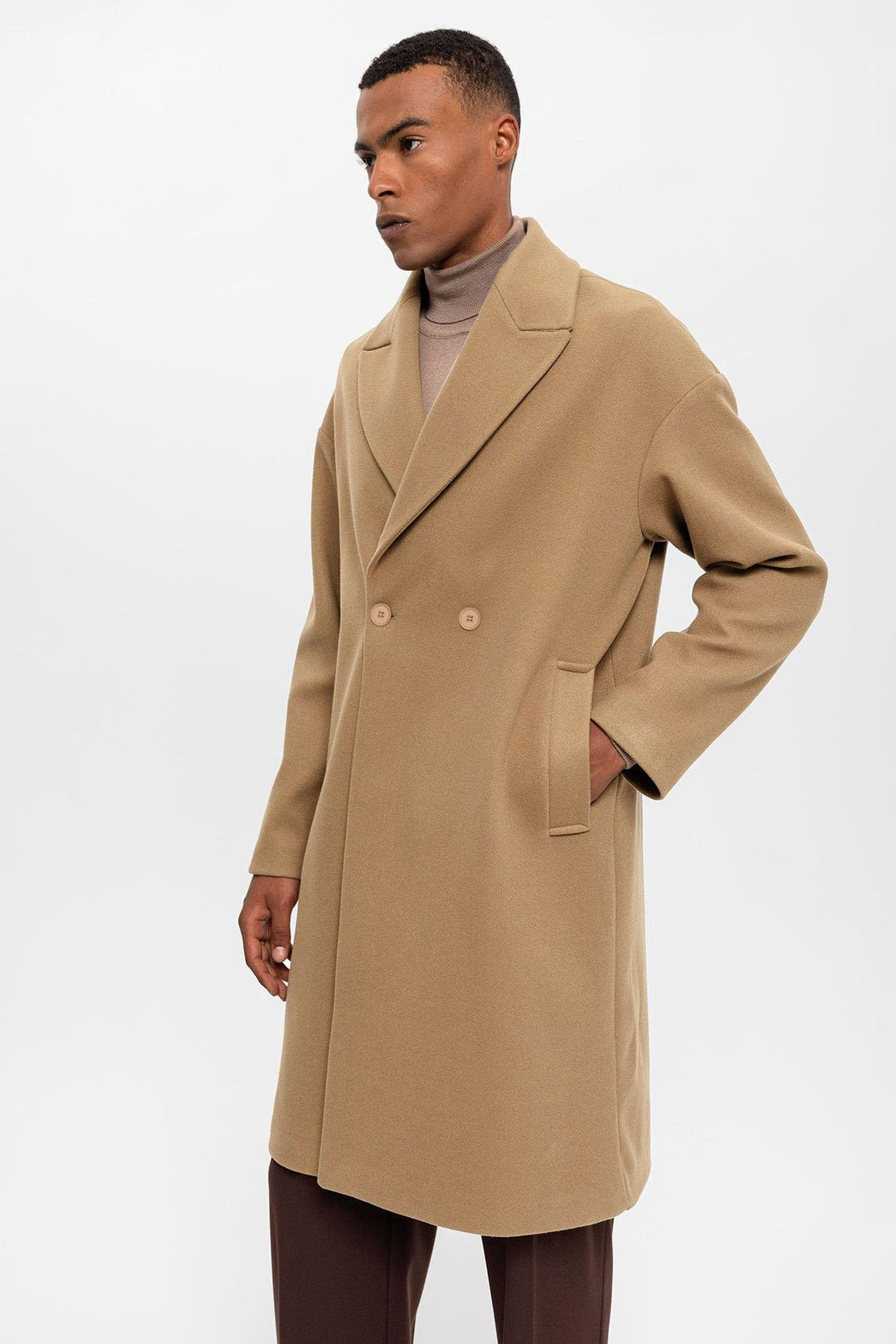 ANT Antioch Koyu Bej Oversize Kruvaze Erkek Kaban - Aspen Hill