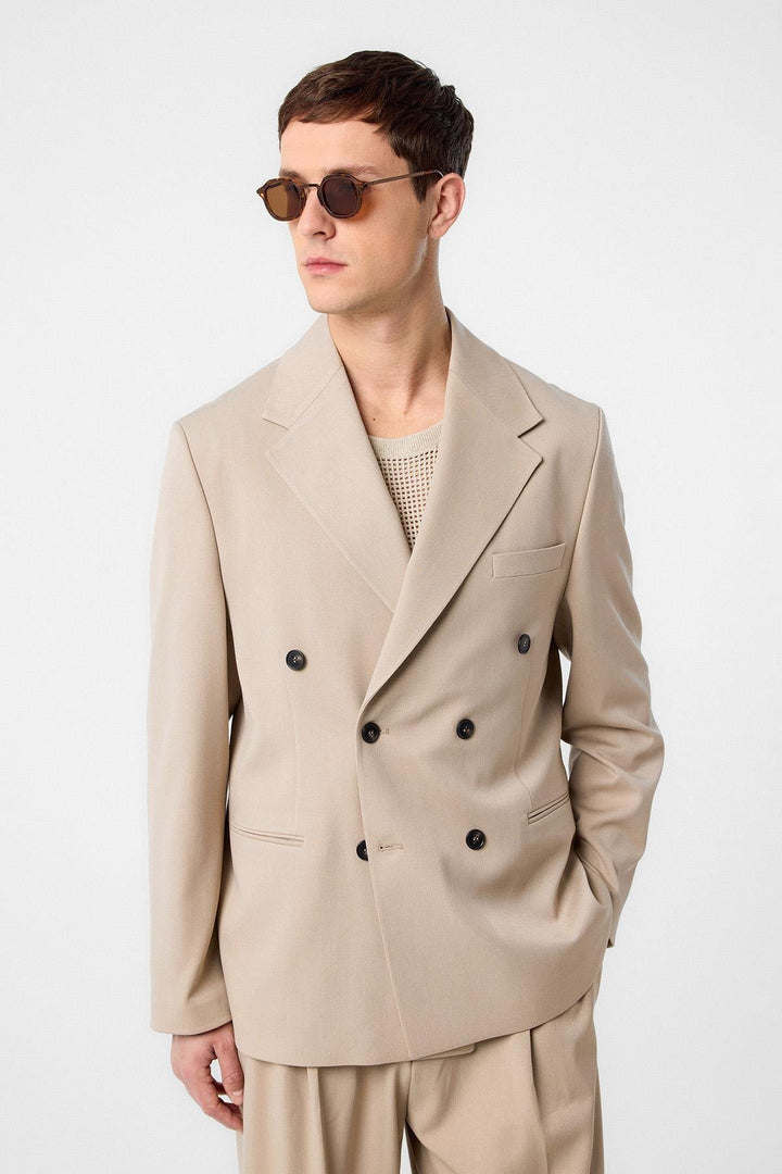 ANT Antioch Village Beige Relax Fit Double Breasted Men's Blazer Jacket - Riga