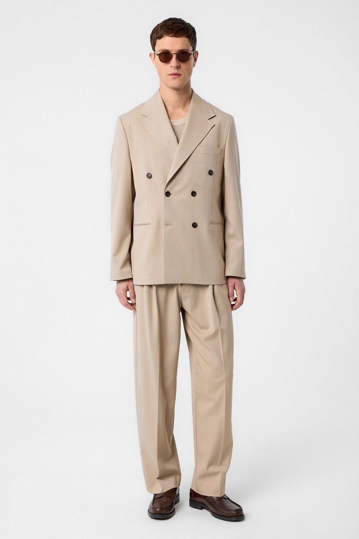 ANT Antioch Village Beige Relax Fit Double Breasted Men's Blazer Jacket - Apple Valley