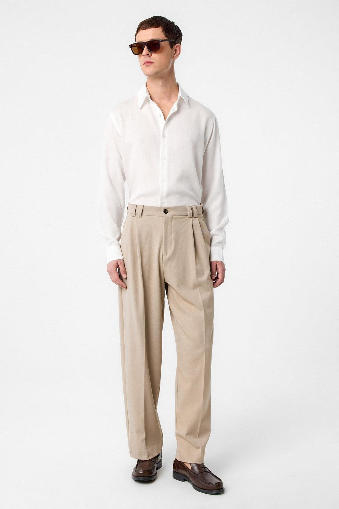 ANT Antioch Village Beige High Waist Relax Fit Pleated Men's Pants - Sion
