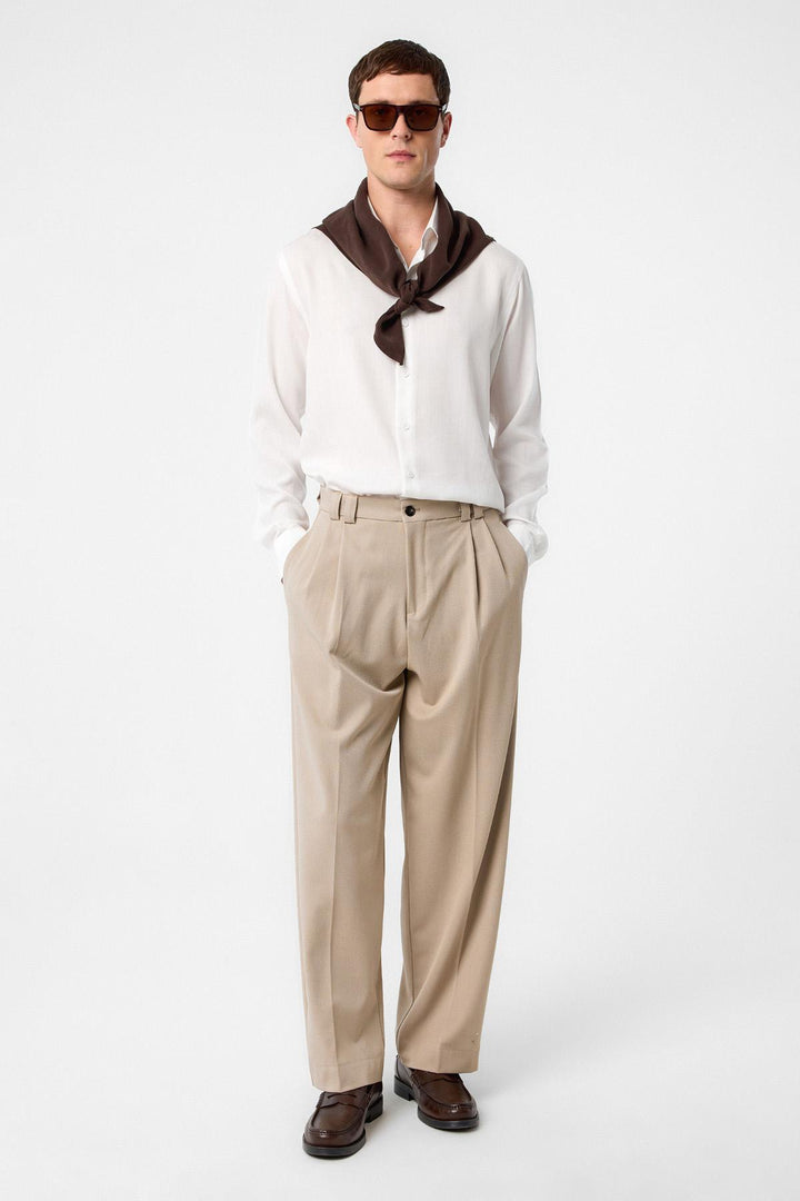 ANT Antioch Village Beige High Waist Relax Fit Pleated Men's Pants - Sion