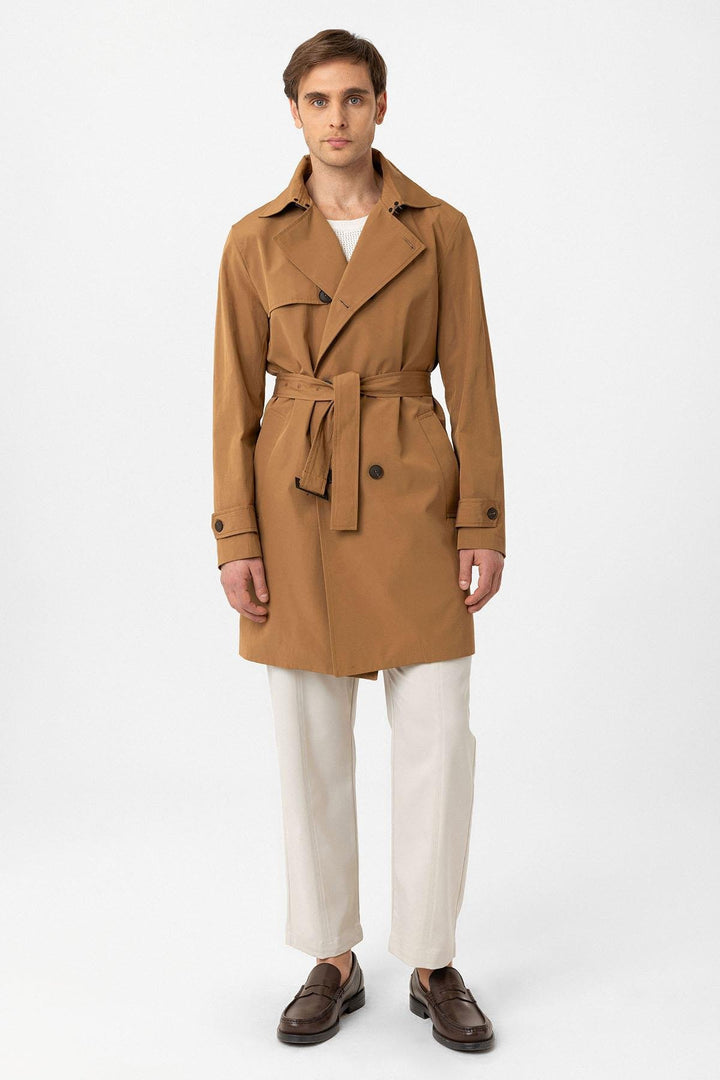ANT Antioch Village Camel Belted Double-Breasted Trench Coat - Folkestone