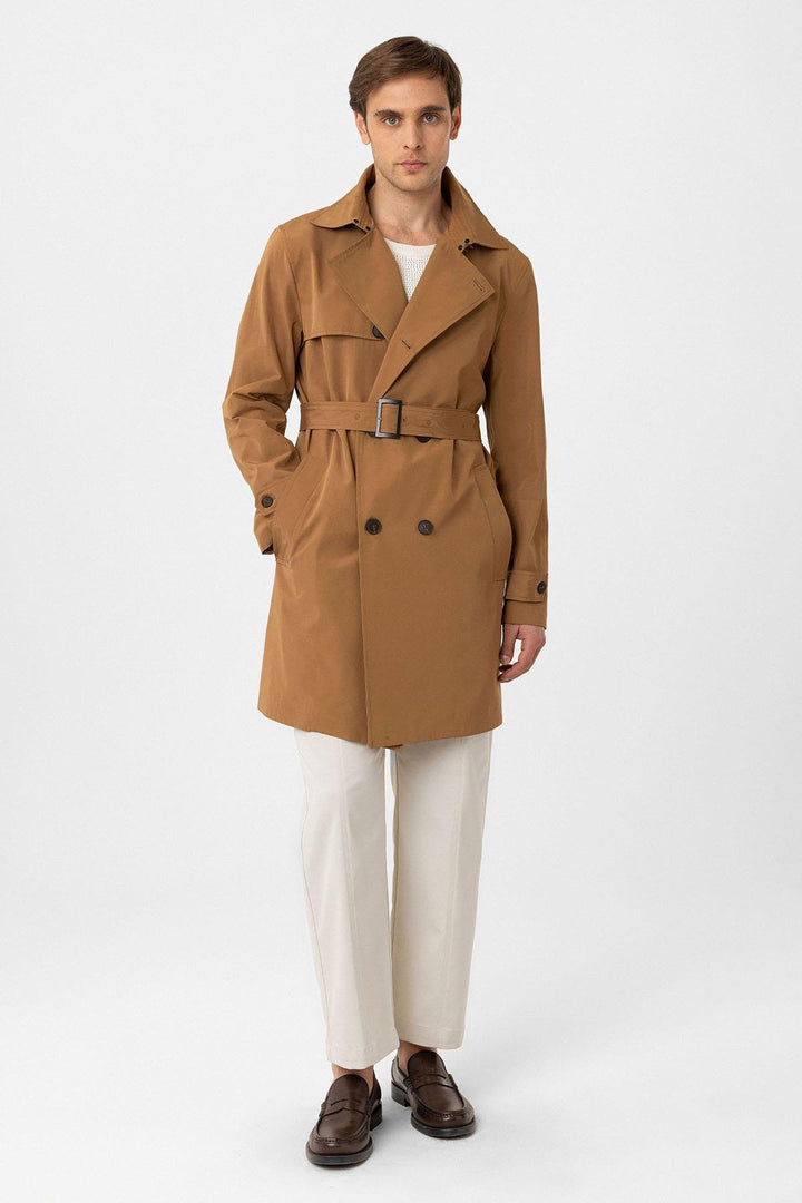 ANT Antioch Village Camel Belted Double-Breasted Trench Coat - Folkestone