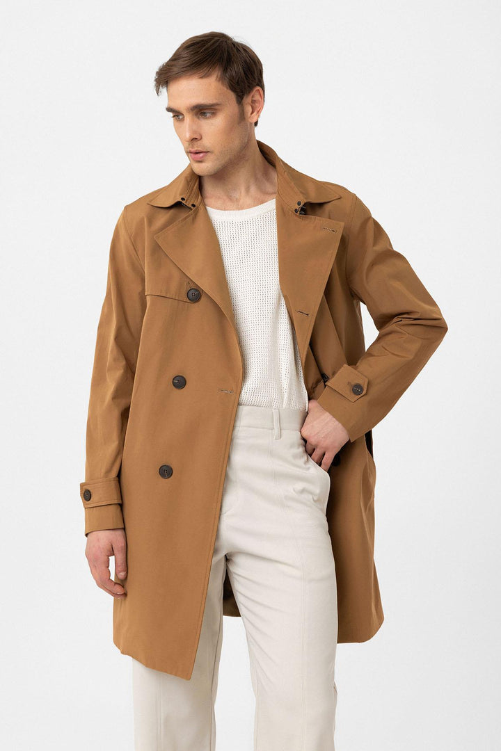 ANT Antioch Village Camel Belted Double-Breasted Trench Coat - Folkestone