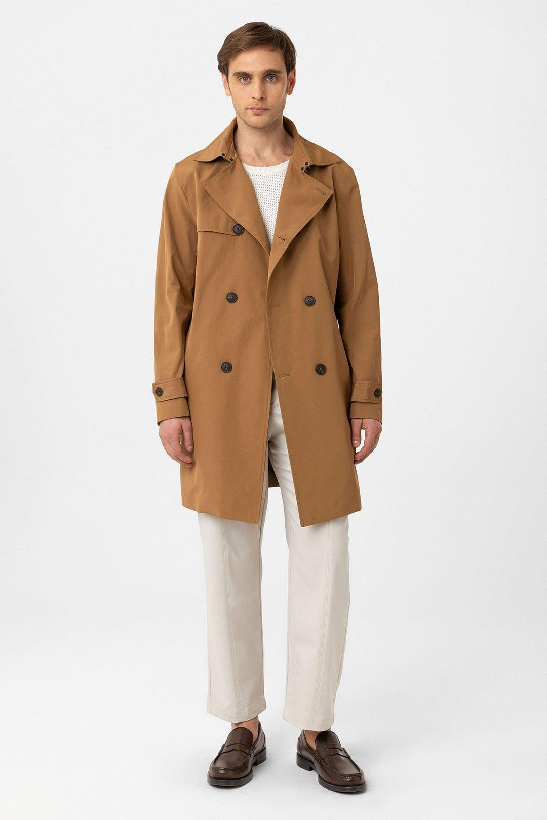 ANT Antioch Village Camel Belted Double-Breasted Trench Coat - Folkestone