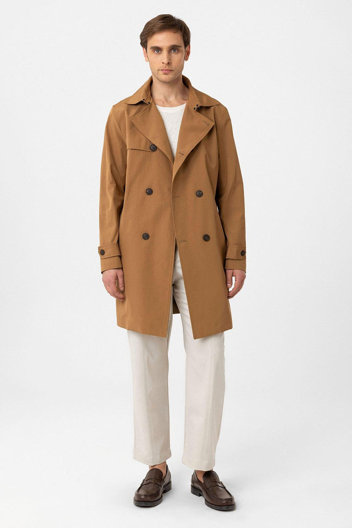 ANT Antioch Village Camel Belted Double-Breasted Trench Coat - Folkestone