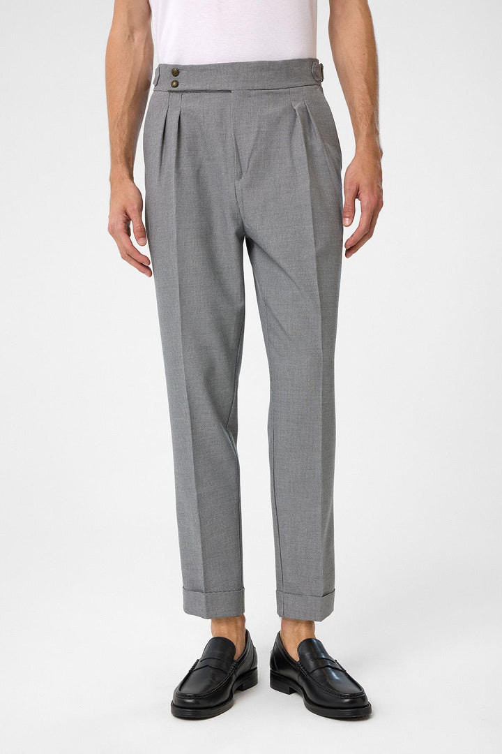 ANT Antioch Village Gray High Waist Side Buckle Pleated Fabric Pants - Bristol