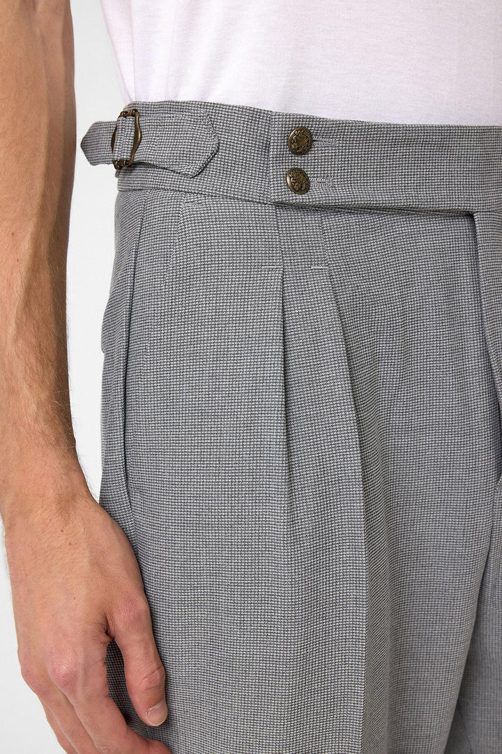 ANT Antioch Village Gray High Waist Side Buckle Pleated Fabric Pants - Bristol