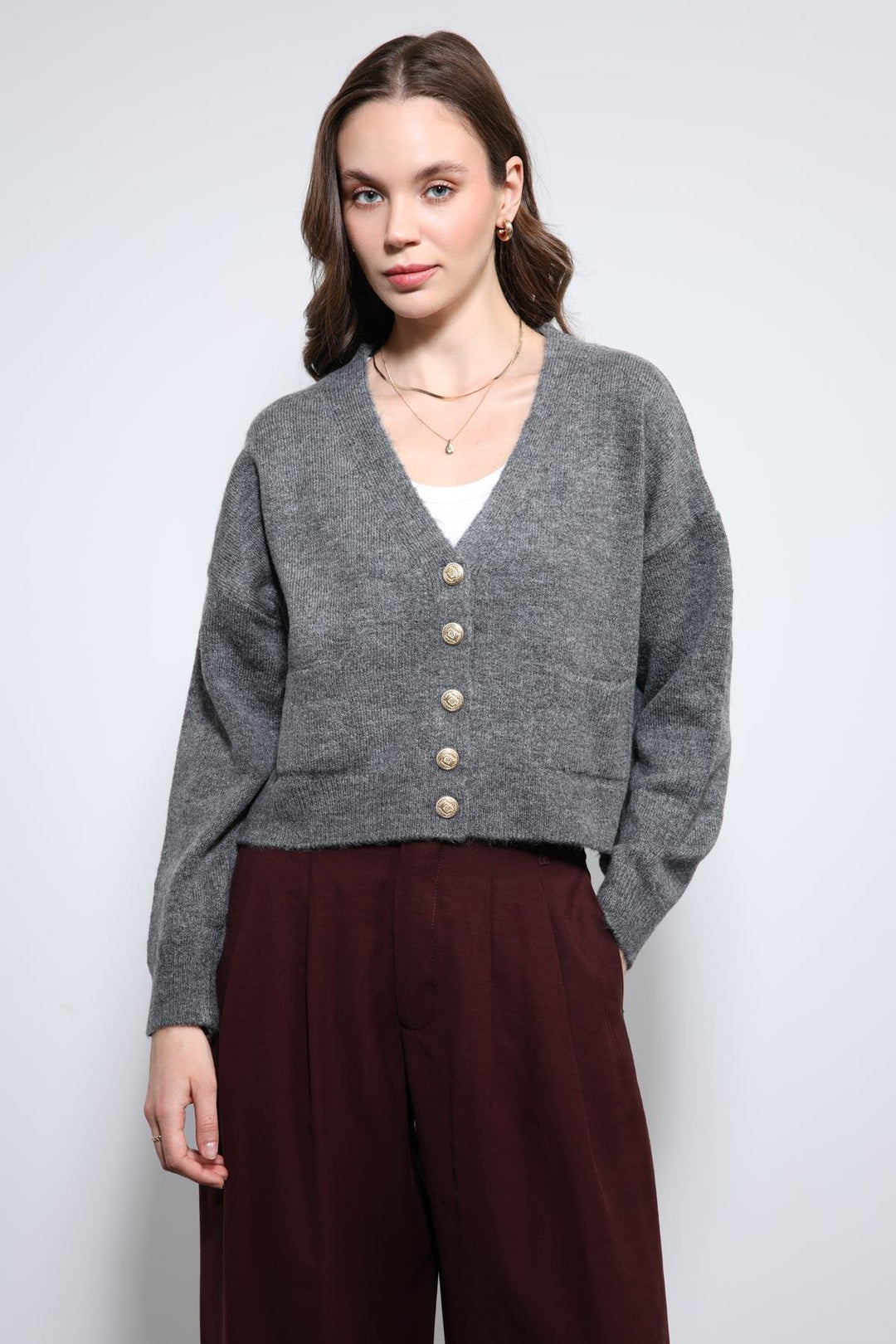 ANT Antioch Koyu Gri Yün Karışımlı Örme Triko Hırka - Guamúchil