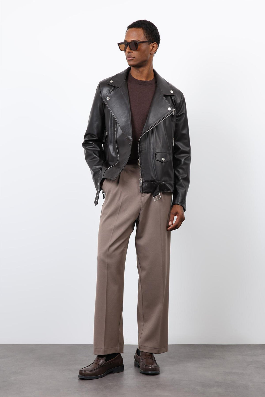 ANT Antioch Koyu Kahve 100% Deri Biker Ceket - Aalst