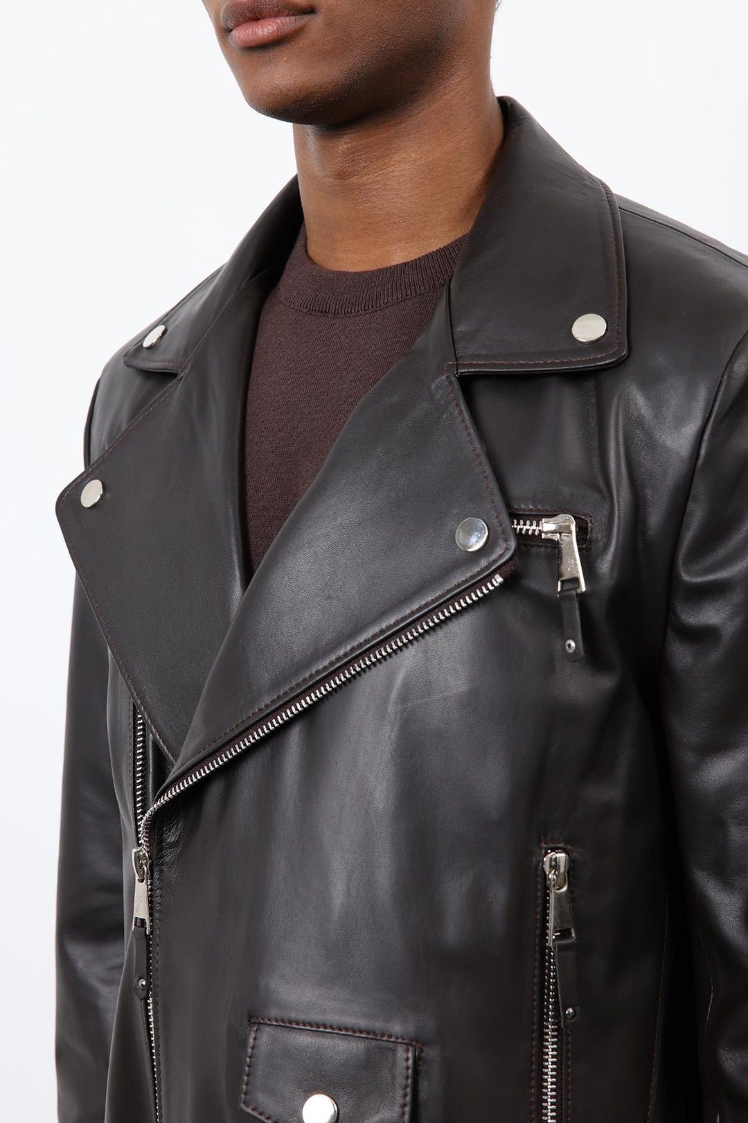 ANT Antioch Koyu Kahve 100% Deri Biker Ceket - Aalst