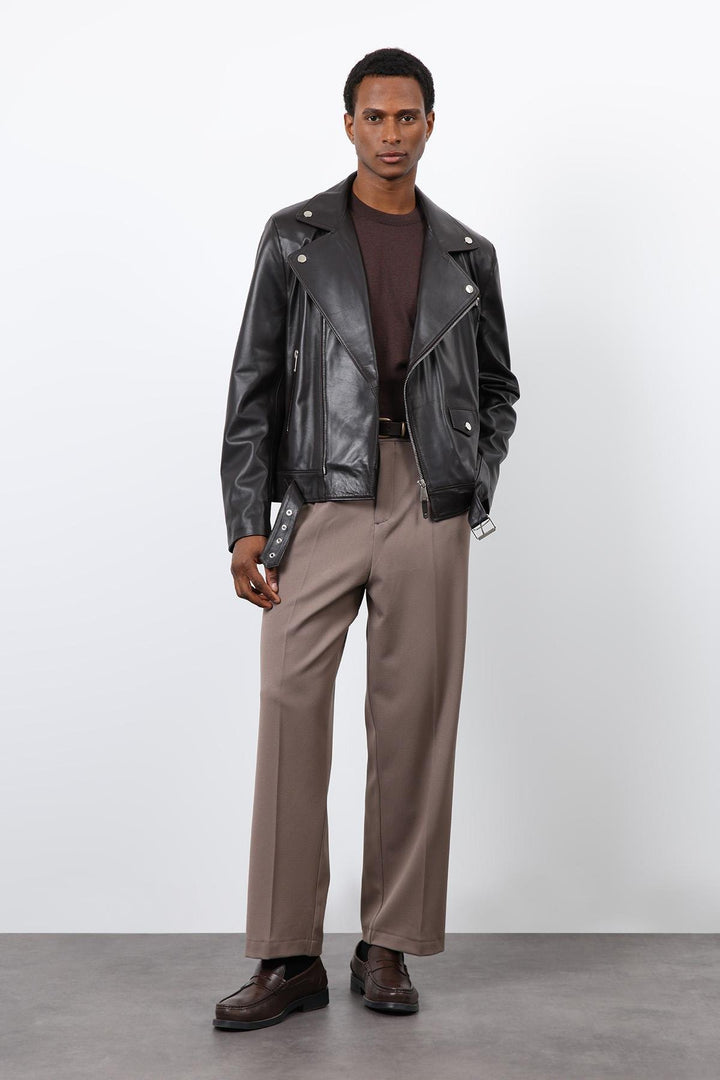 ANT Antioch Koyu Kahve 100% Deri Biker Ceket - Aalst