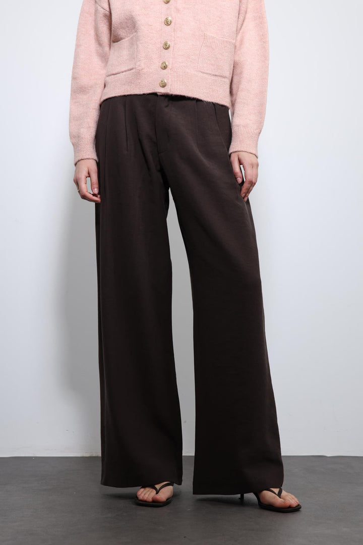 ANT Antioch Village Coffee High Waist Elasticated Pleated Women's Pants - Königs Wusterhausen