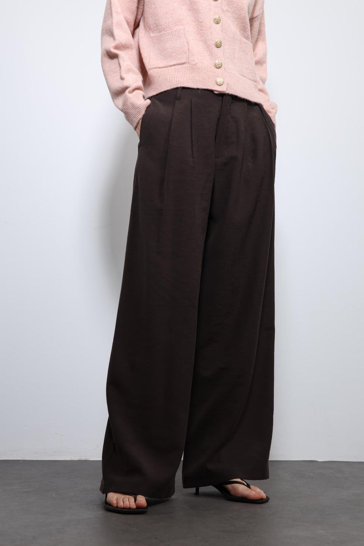 ANT Antioch Village Coffee High Waist Elasticated Pleated Women's Pants - Königs Wusterhausen