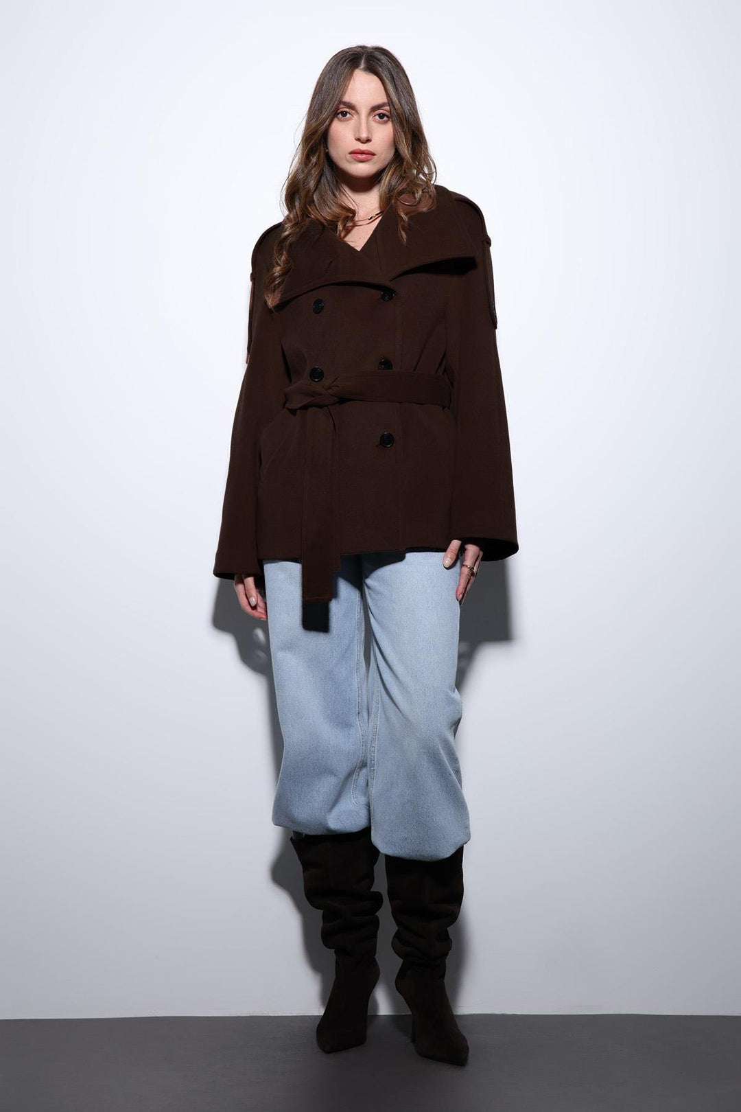 ANT Antioch Koyu Kahve Dik Yaka Kruvaze Kadın Kaban - Waco