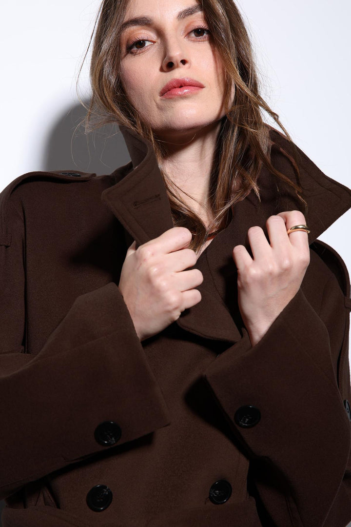 ANT Antioch Koyu Kahve Dik Yaka Kruvaze Kadın Kaban - Waco