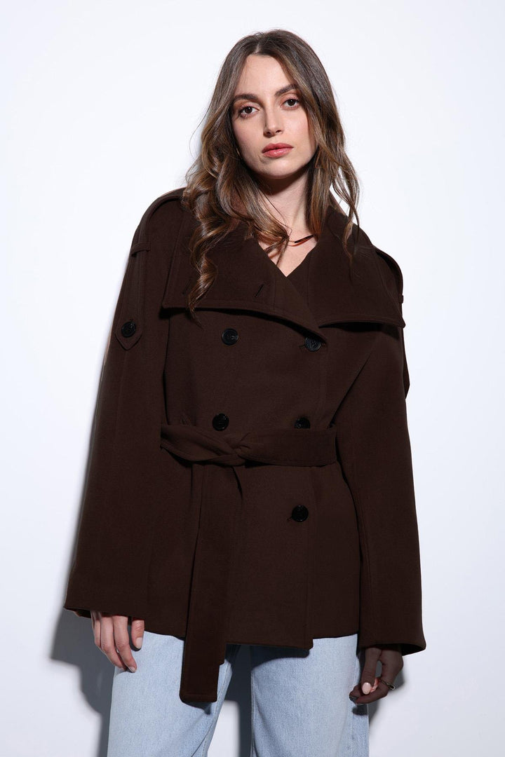 ANT Antioch Koyu Kahve Dik Yaka Kruvaze Kadın Kaban - Waco