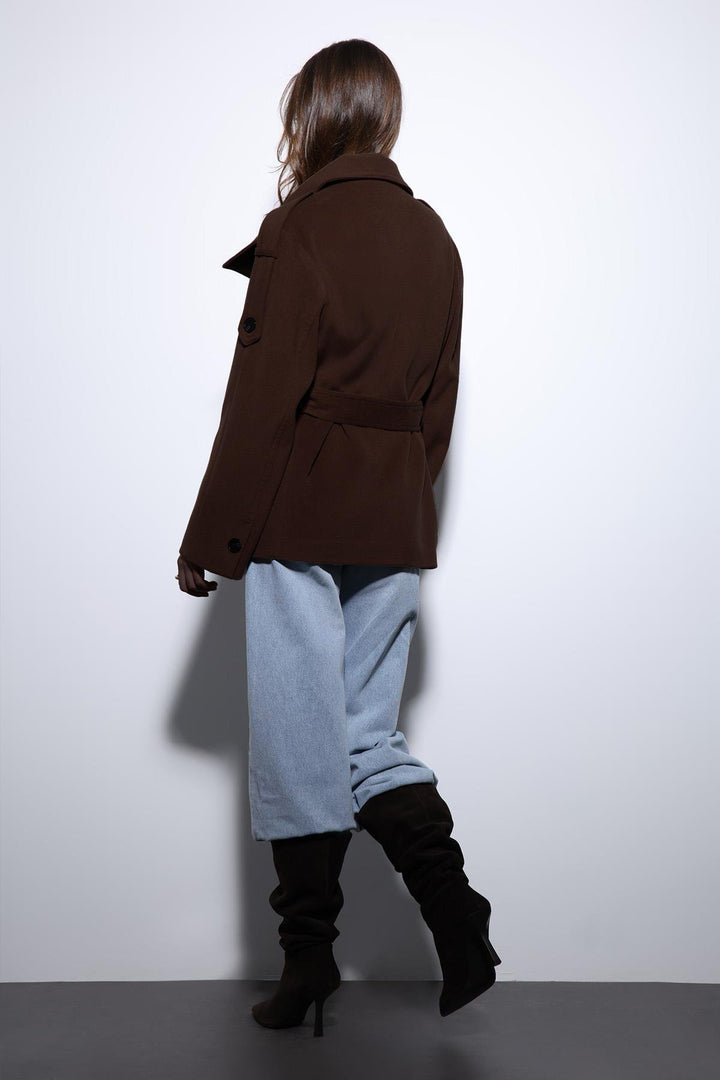 ANT Antioch Koyu Kahve Dik Yaka Kruvaze Kadın Kaban - Waco