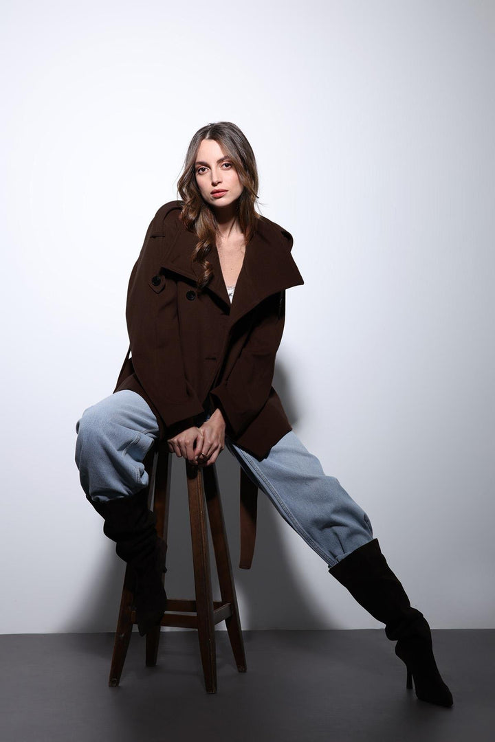 ANT Antioch Koyu Kahve Dik Yaka Kruvaze Kadın Kaban - Waco