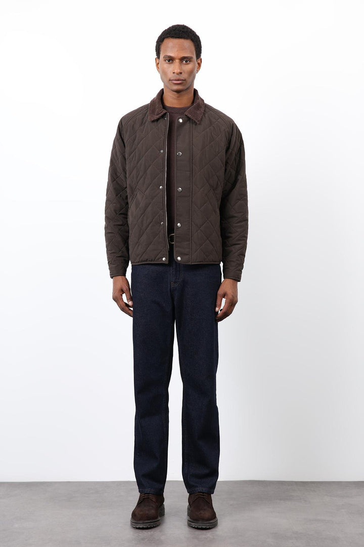 ANT Antioch Koyu Kahve Kontrast Yaka Baklava Desenli Erkek Mont - Soest