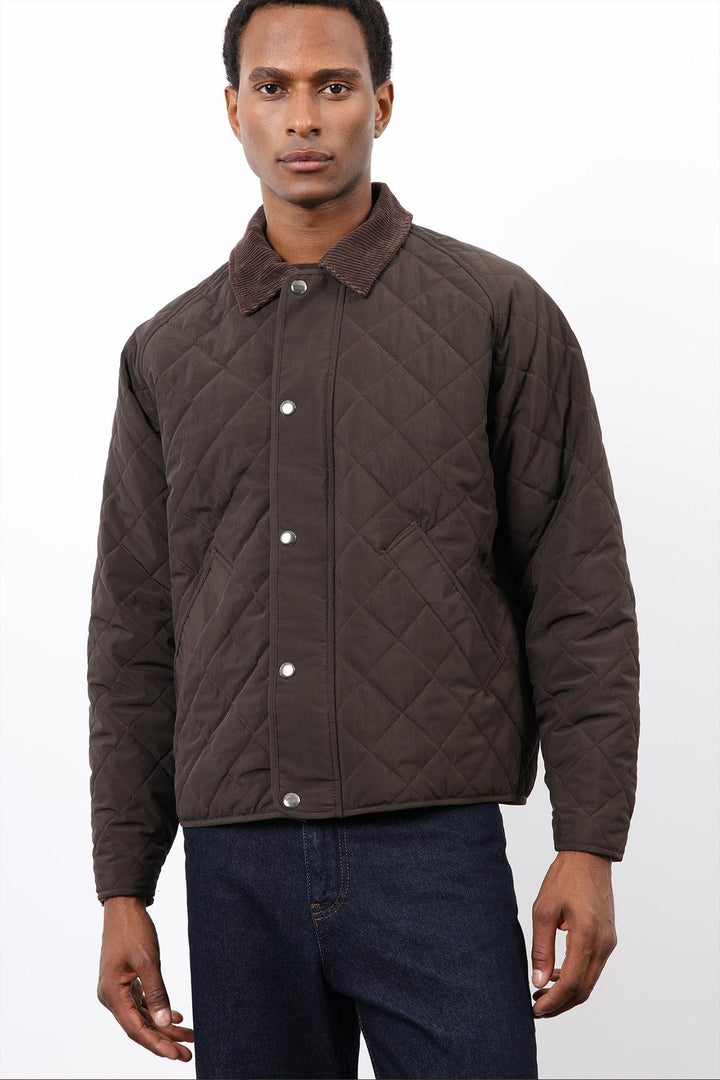 ANT Antioch Koyu Kahve Kontrast Yaka Baklava Desenli Erkek Mont - Soest