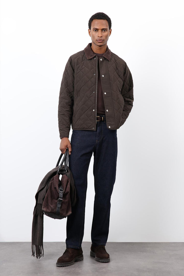 ANT Antioch Koyu Kahve Kontrast Yaka Baklava Desenli Erkek Mont - Soest