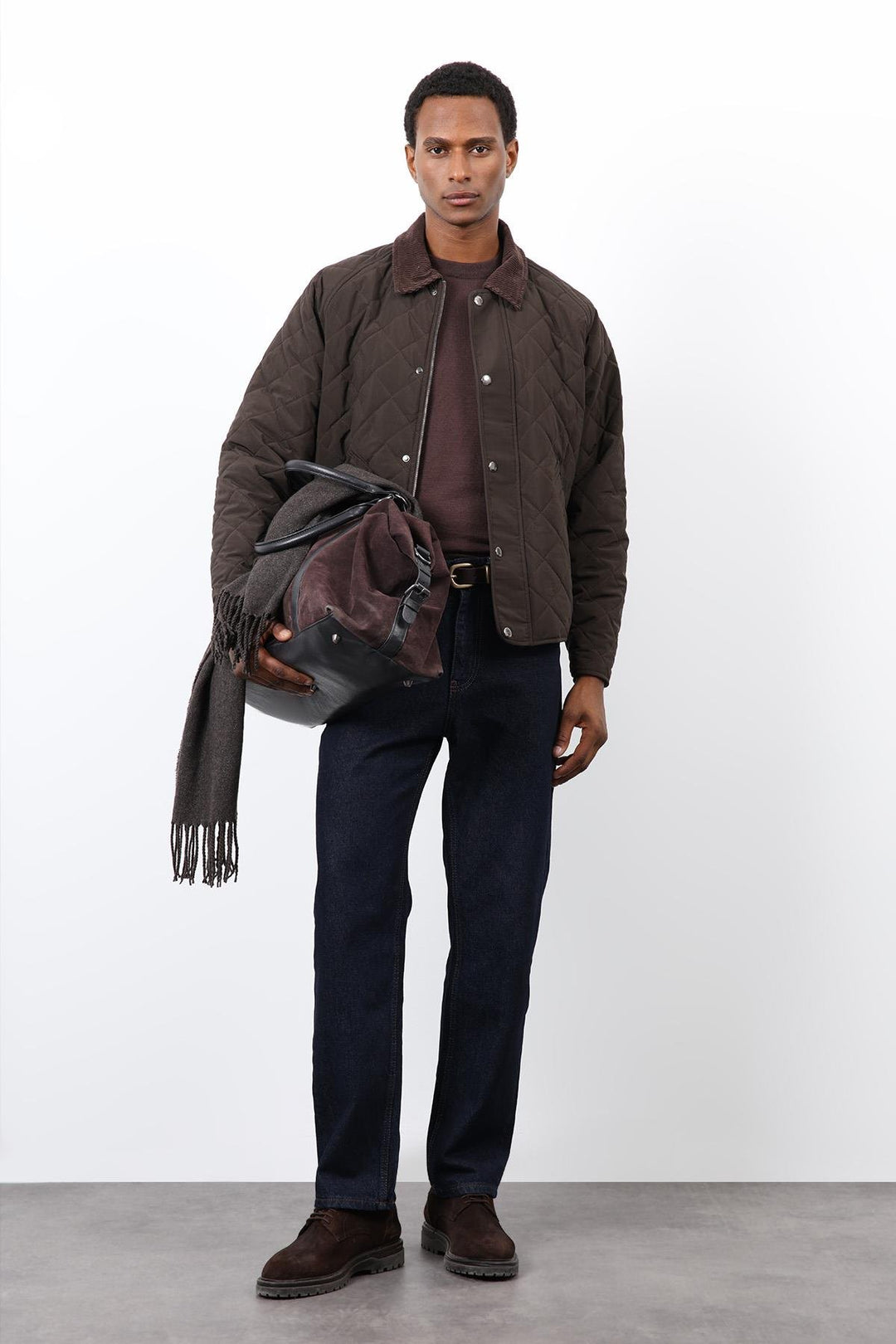 ANT Antioch Koyu Kahve Kontrast Yaka Baklava Desenli Erkek Mont - Soest