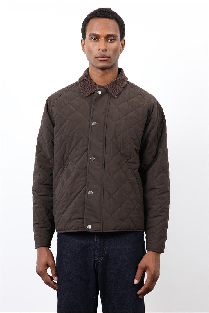 ANT Antioch Koyu Kahve Kontrast Yaka Baklava Desenli Erkek Mont - Soest