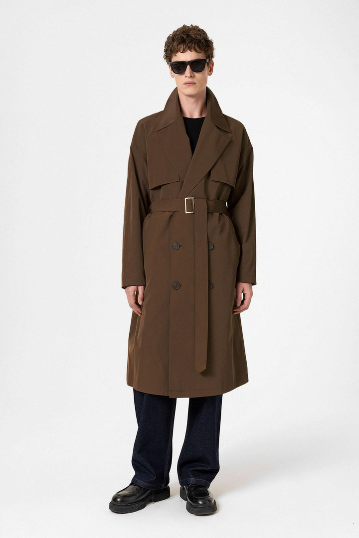 ANT Antioch Village Coffee Double-Breasted Belted Trench Coat - Villa de Álvarez