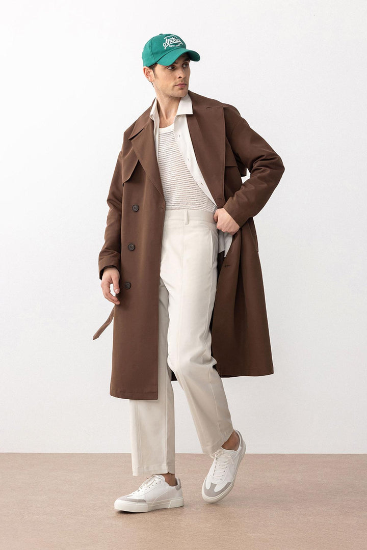 ANT Antioch Village Coffee Double-Breasted Belted Trench Coat - Villa de Álvarez