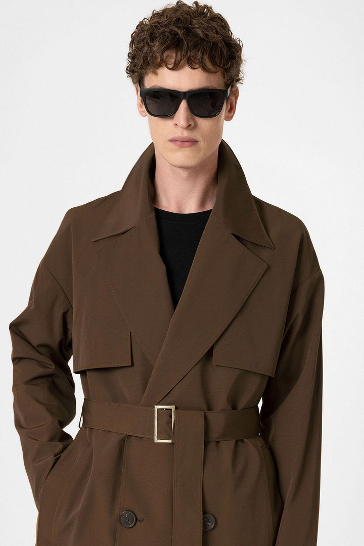 ANT Antioch Village Coffee Double-Breasted Belted Trench Coat - Villa de Álvarez