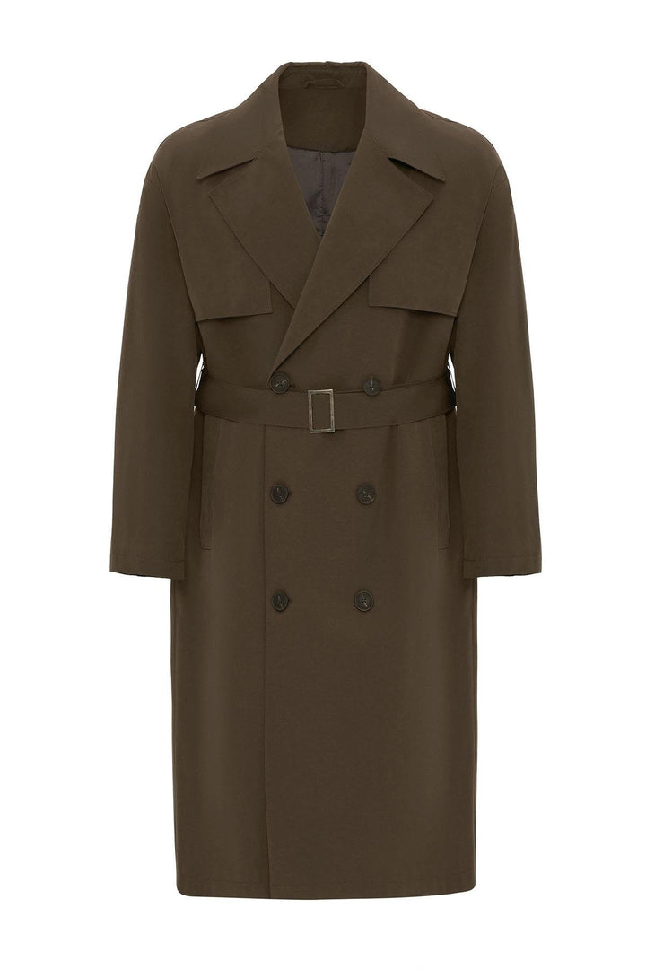 ANT Antioch Village Coffee Double-Breasted Belted Trench Coat - Villa de Álvarez