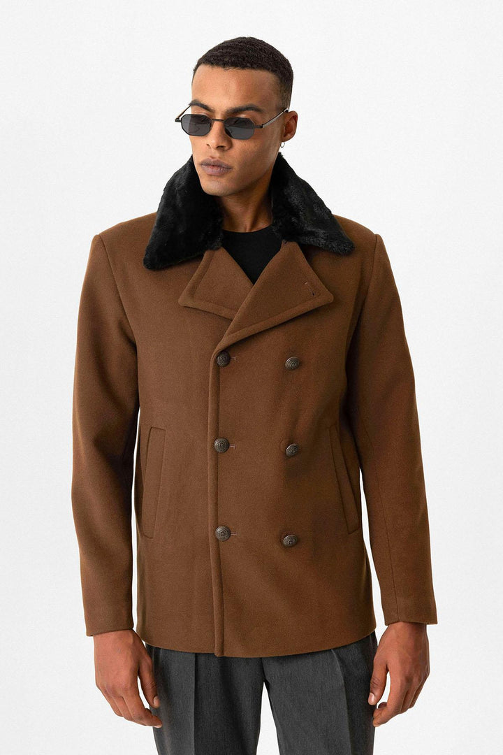 ANT Antioch Village Coffee Fur Collar Double Breasted Closure Men's Coat - Bern