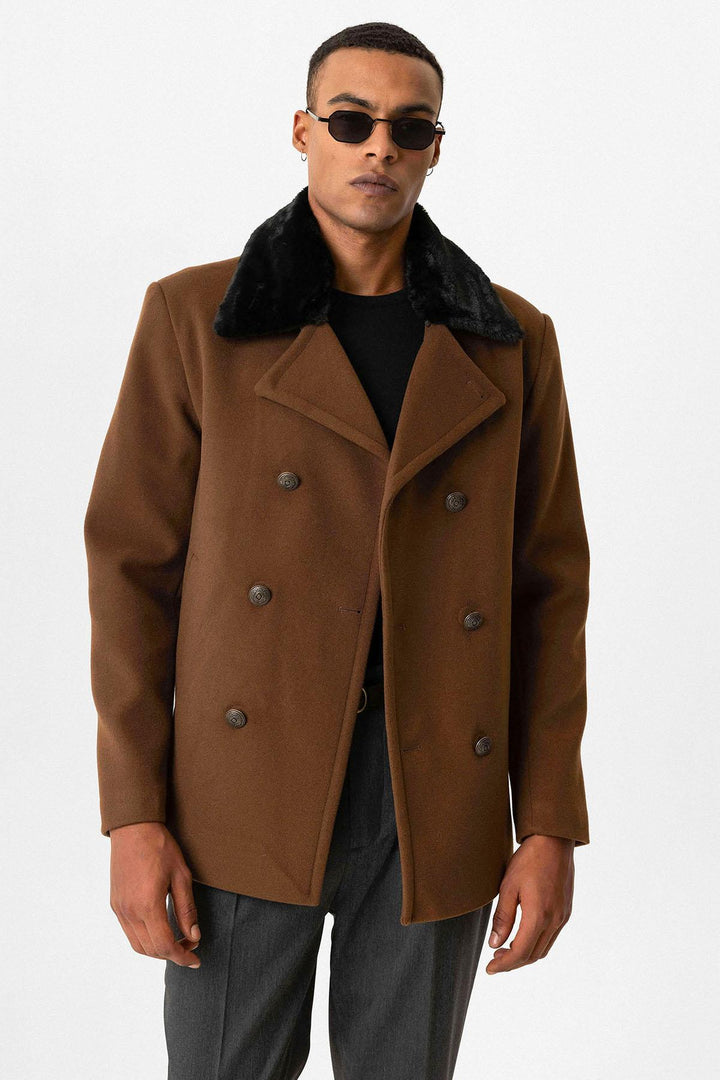 ANT Antioch Village Coffee Fur Collar Double Breasted Closure Men's Coat - Bern