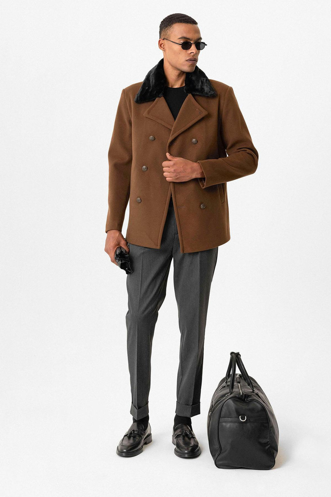 ANT Antioch Village Coffee Fur Collar Double Breasted Closure Men's Coat - Bern