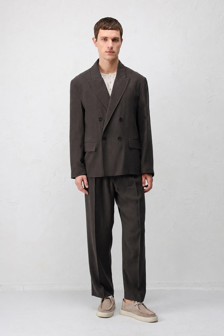 ANT Antioch Koyu Kahve Modal Karışımlı Relaxed Fit Erkek Blazer Ceket - Guacharachi