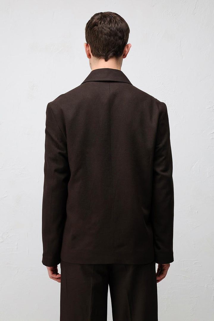 ANT Antioch Koyu Kahve Relax Fit Keten Karışımlı Erkek Blazer Ceket - Navojoa