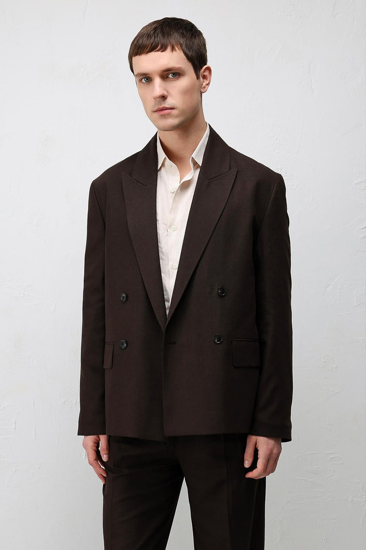 ANT Antioch Koyu Kahve Relax Fit Keten Karışımlı Erkek Blazer Ceket - Navojoa