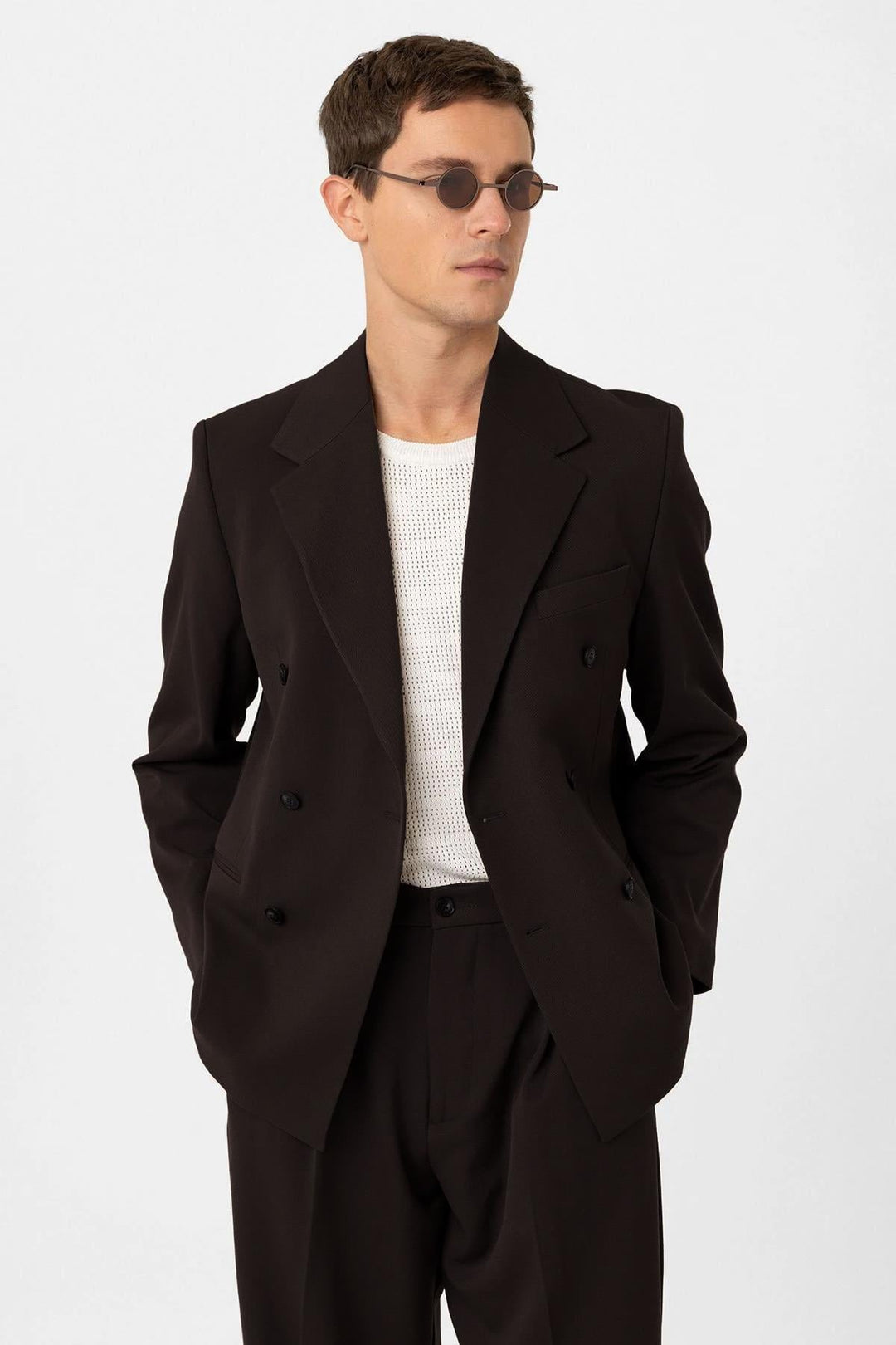 ANT Antioch Koyu Kahve Relax Fit Kruvaze Erkek Blazer Ceket - Pokrovsk