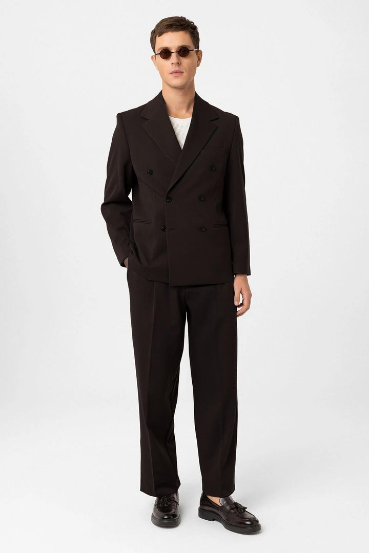 ANT Antioch Koyu Kahve Relax Fit Kruvaze Erkek Blazer Ceket - Pokrovsk