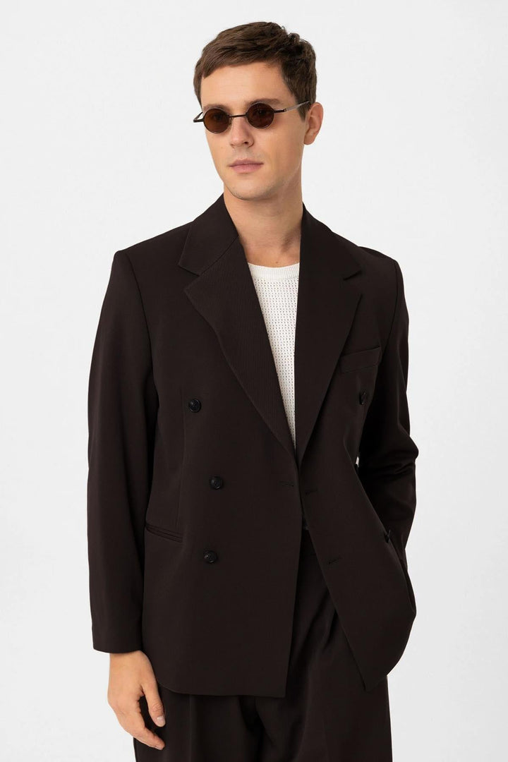 ANT Antioch Koyu Kahve Relax Fit Kruvaze Erkek Blazer Ceket - Pokrovsk