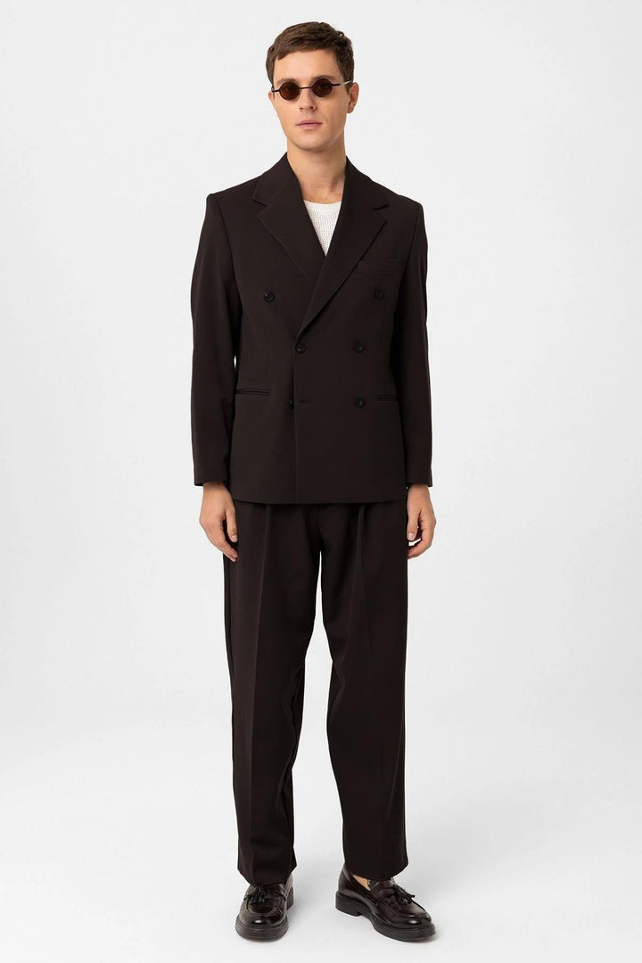 ANT Antioch Koyu Kahve Relax Fit Kruvaze Erkek Blazer Ceket - Pokrovsk