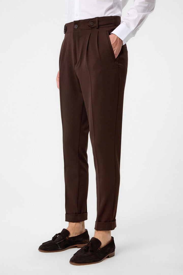 ANT Antioch Village Coffee High Waist (Boyfriend) Pleated Fabric Pants - Gladbeck