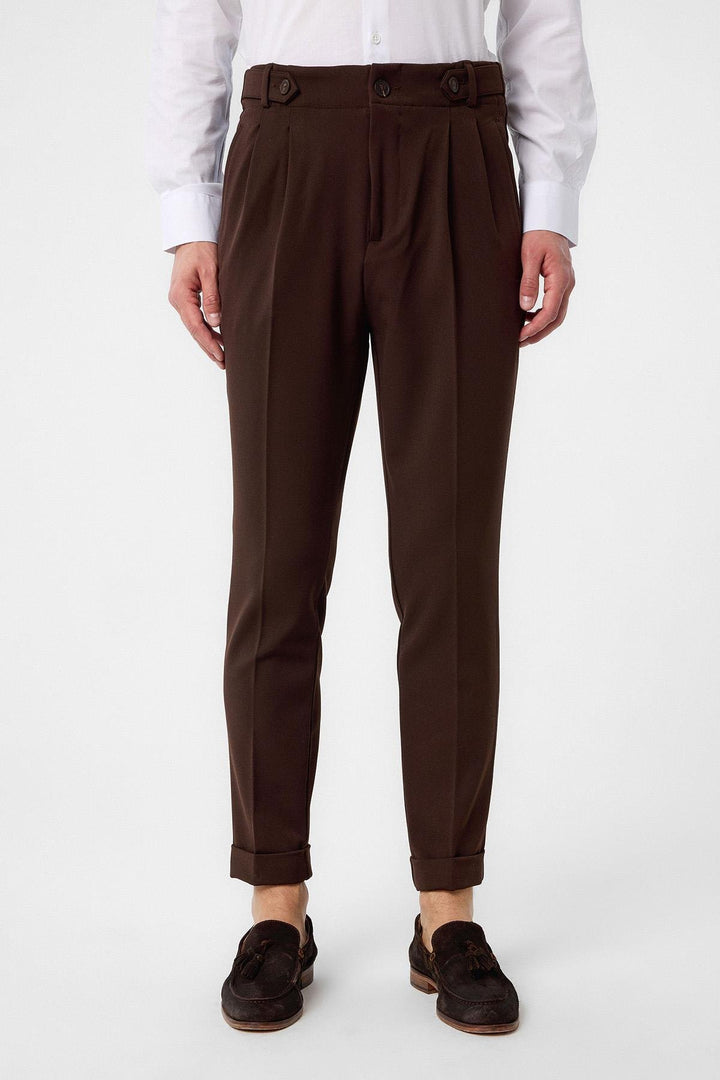ANT Antioch Village Coffee High Waist (Boyfriend) Pleated Fabric Pants - Gladbeck