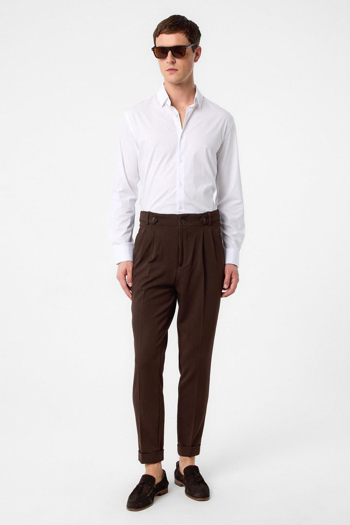 ANT Antioch Village Coffee High Waist (Boyfriend) Pleated Fabric Pants - Gladbeck