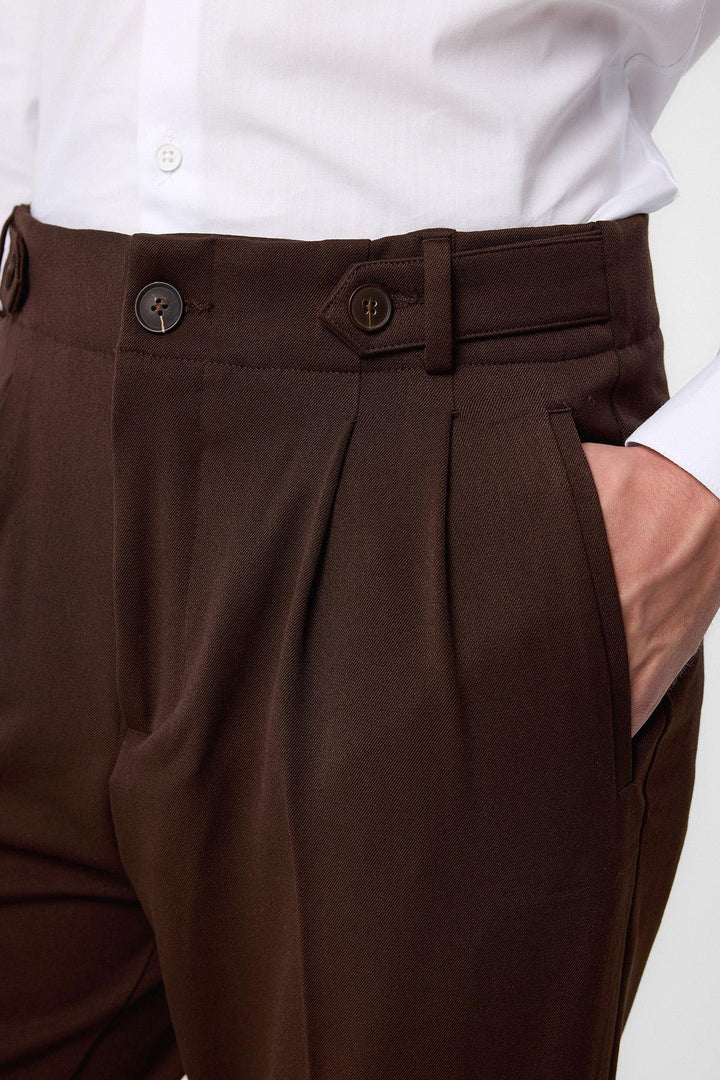 ANT Antioch Village Coffee High Waist (Boyfriend) Pleated Fabric Pants - Gladbeck